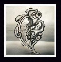 'The Harpist' Cubism and Surrealism influenced, figural oil painting. MANIFEST MIND COLLECTION 2008