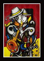 SOPRANO SAX    -   Cubism and Surrealism influence, figural oil painting. MANIFEST MIND COLLECTION 2008